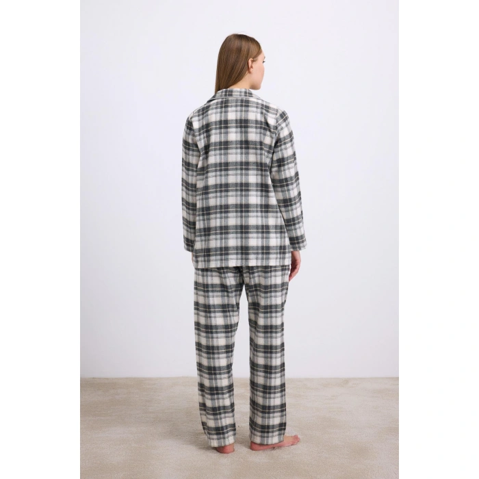 Kareli Flanel Görünümlü Uzun Kollu 2li Pijama Takımı
