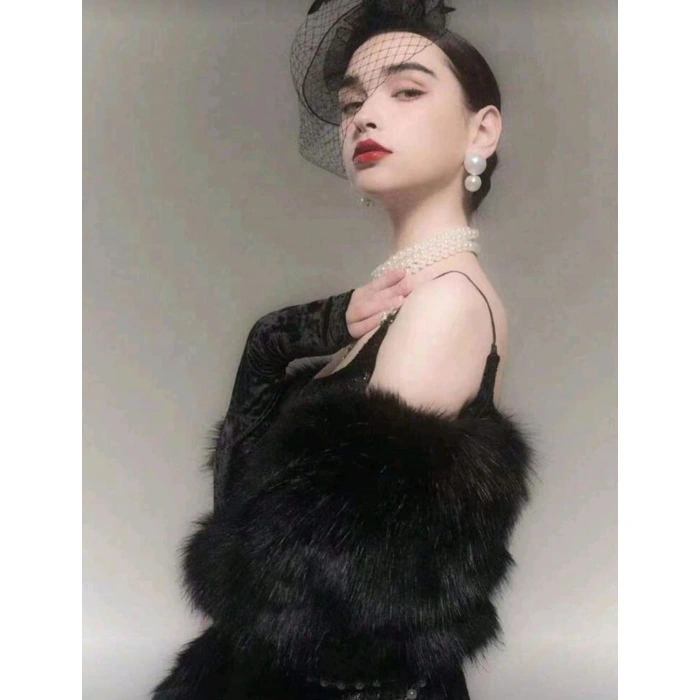 Kürk Orijinal Siyah Seksi Omuzluk Şık Kürk