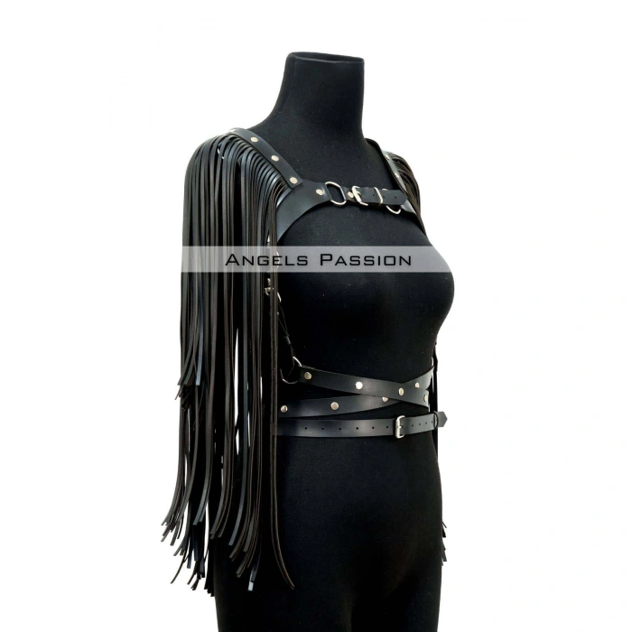 Püskül Detaylı Deri Göğüs Harness, Deri Harness Püsküllü Ceket - Brf999