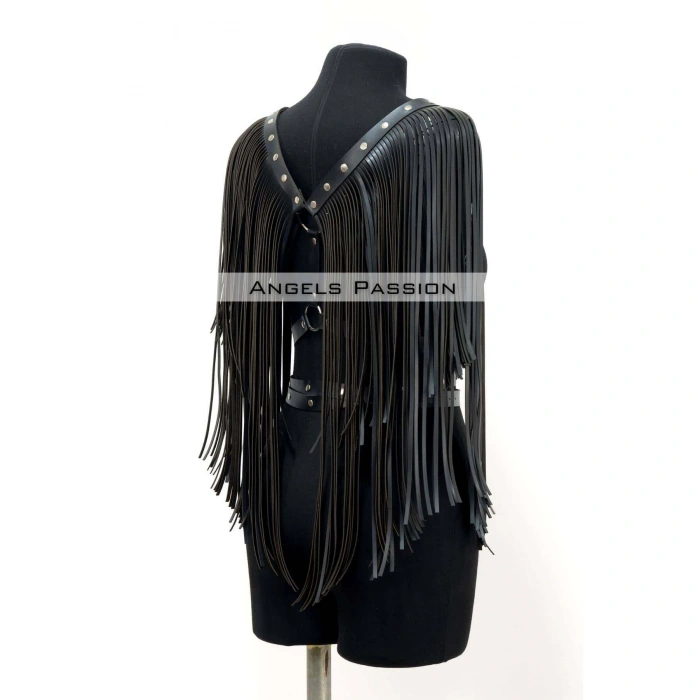Püskül Detaylı Deri Göğüs Harness, Deri Harness Püsküllü Ceket - Brf999