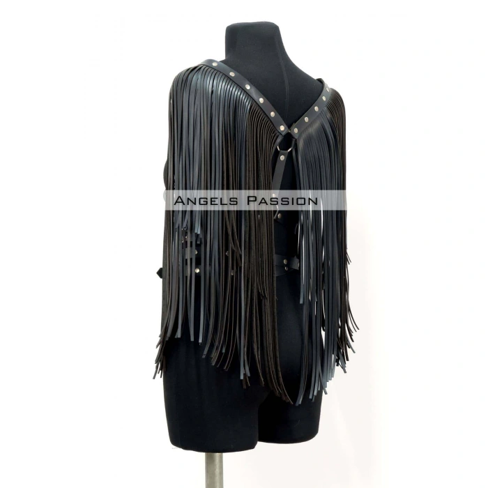 Püskül Detaylı Deri Göğüs Harness, Deri Harness Püsküllü Ceket - Brf999