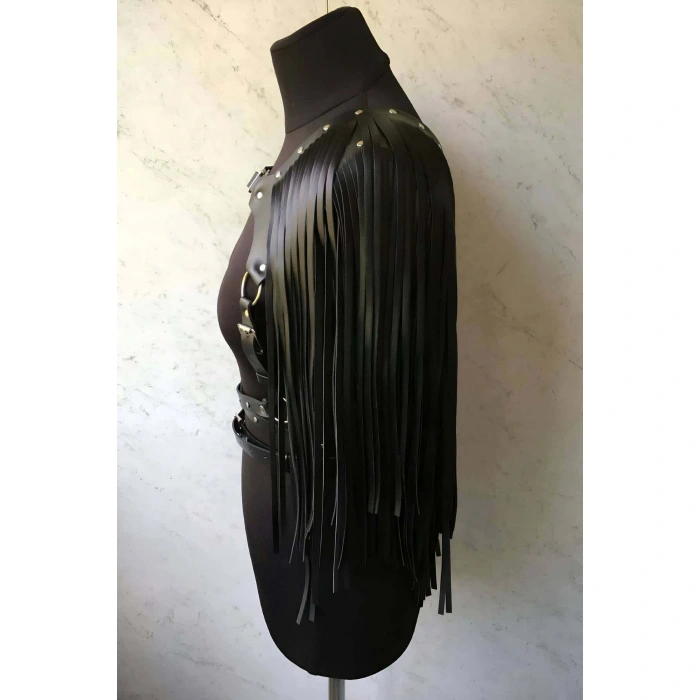 Püsküllü Deri Ceket Harness, Şık Deri Harness Ceket - Brf999