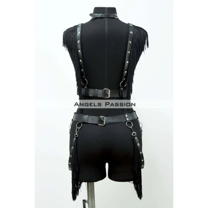 Püslüllü Deri Harness Takım, Püsküllü Elbise Aksesuarı - Brf768