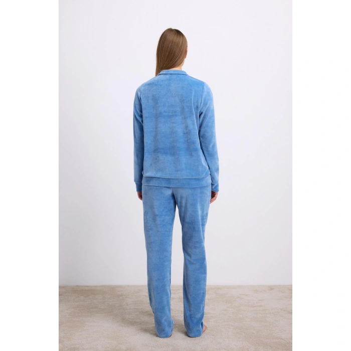 Uzun Kollu Fermuarlı Kadife Sweatshirt Ve Pantolon Pijama Takımı