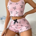 Pembe Fiyonklu Askılı Şortlu Kadın Pijama Takımı, Yumuşak Kumaş, Şık Detaylar,yazlık Kadın Pijama