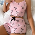 Pembe Fiyonklu Askılı Şortlu Kadın Pijama Takımı, Yumuşak Kumaş, Şık Detaylar,yazlık Kadın Pijama
