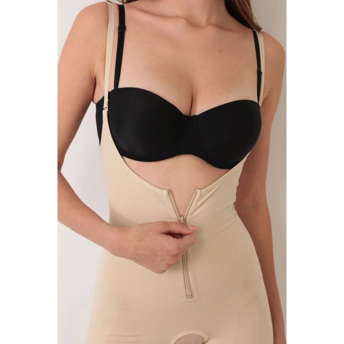 Ten İp Askılı Ağ Kısmı Açık Fermuarlı Tam Boy Kadın Korse