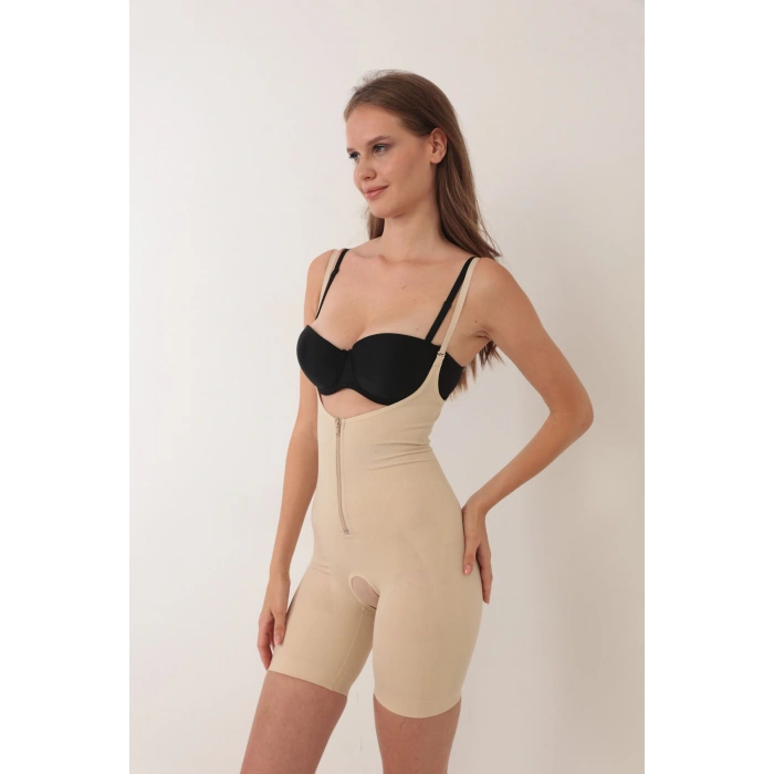 Ten İp Askılı Ağ Kısmı Açık Fermuarlı Tam Boy Kadın Korse