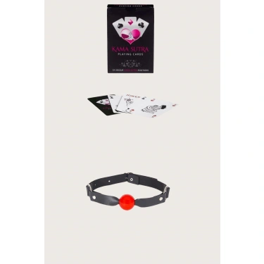 Sexy Görselli Oyun Kartı Kama Sutra Siyah Kırmızı Ağız Topu Set