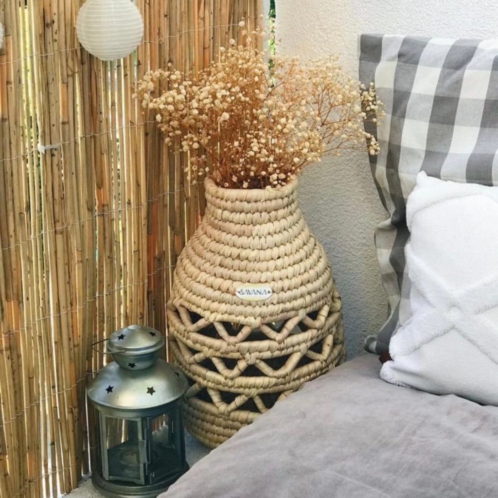 Açık Örgü Yuvarlak Büyük Hasır Vazo