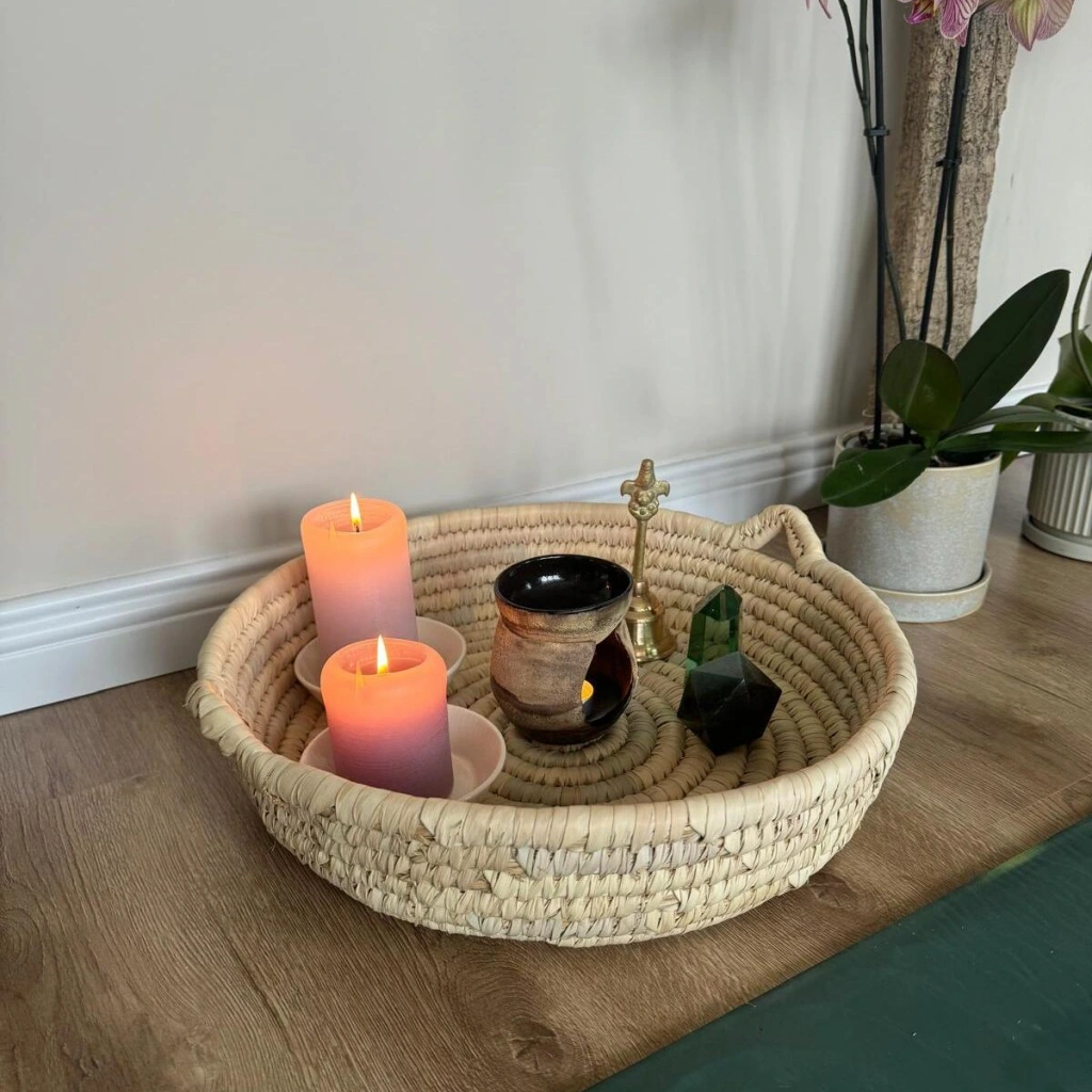 Üçgen Saplı Yuvarlak Hasır Tepsi_ 40 Cm