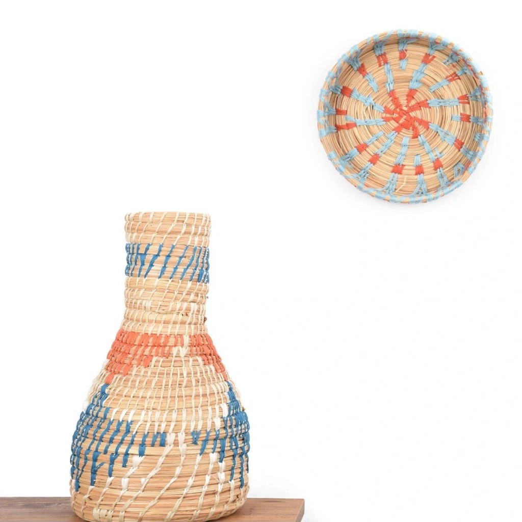 Bergenia Hasır Duvar Tabağı Küçük Boy 20 cm _ gök mavisi - turuncu