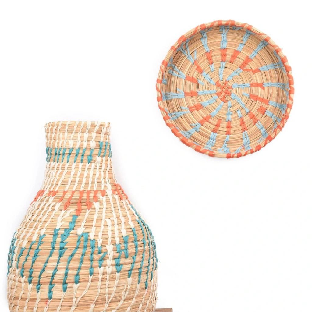 Bergenia Hasır Duvar Tabağı orta Boy _ 25 cm _ gök mavisi - turuncu