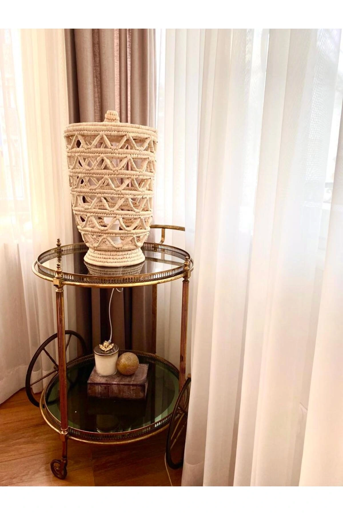 Masa Üstü El Yapımı Hasır Lamba Dekoratif Aydınlatma Büyük Boy