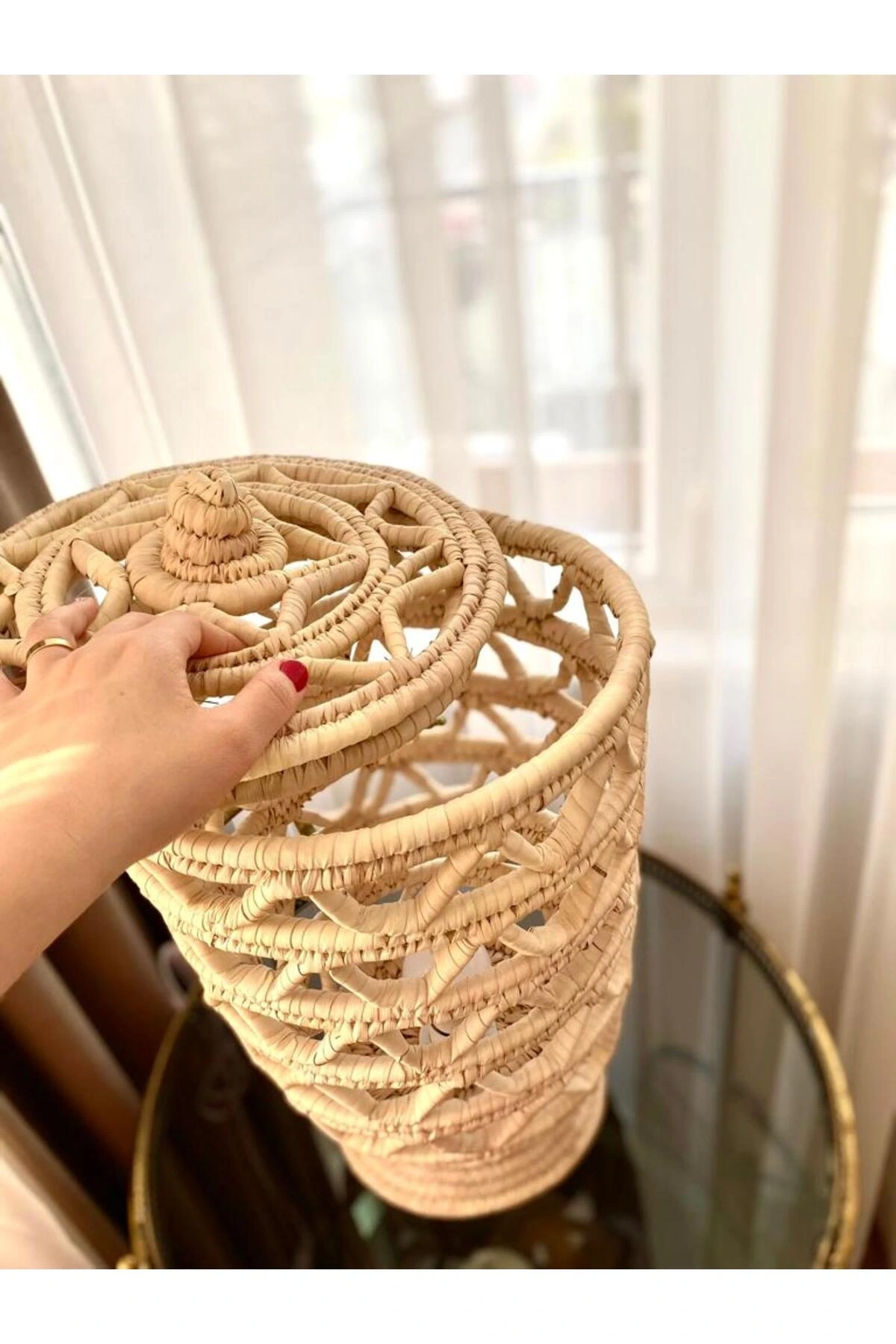 Masa Üstü El Yapımı Hasır Lamba Dekoratif Aydınlatma Büyük Boy