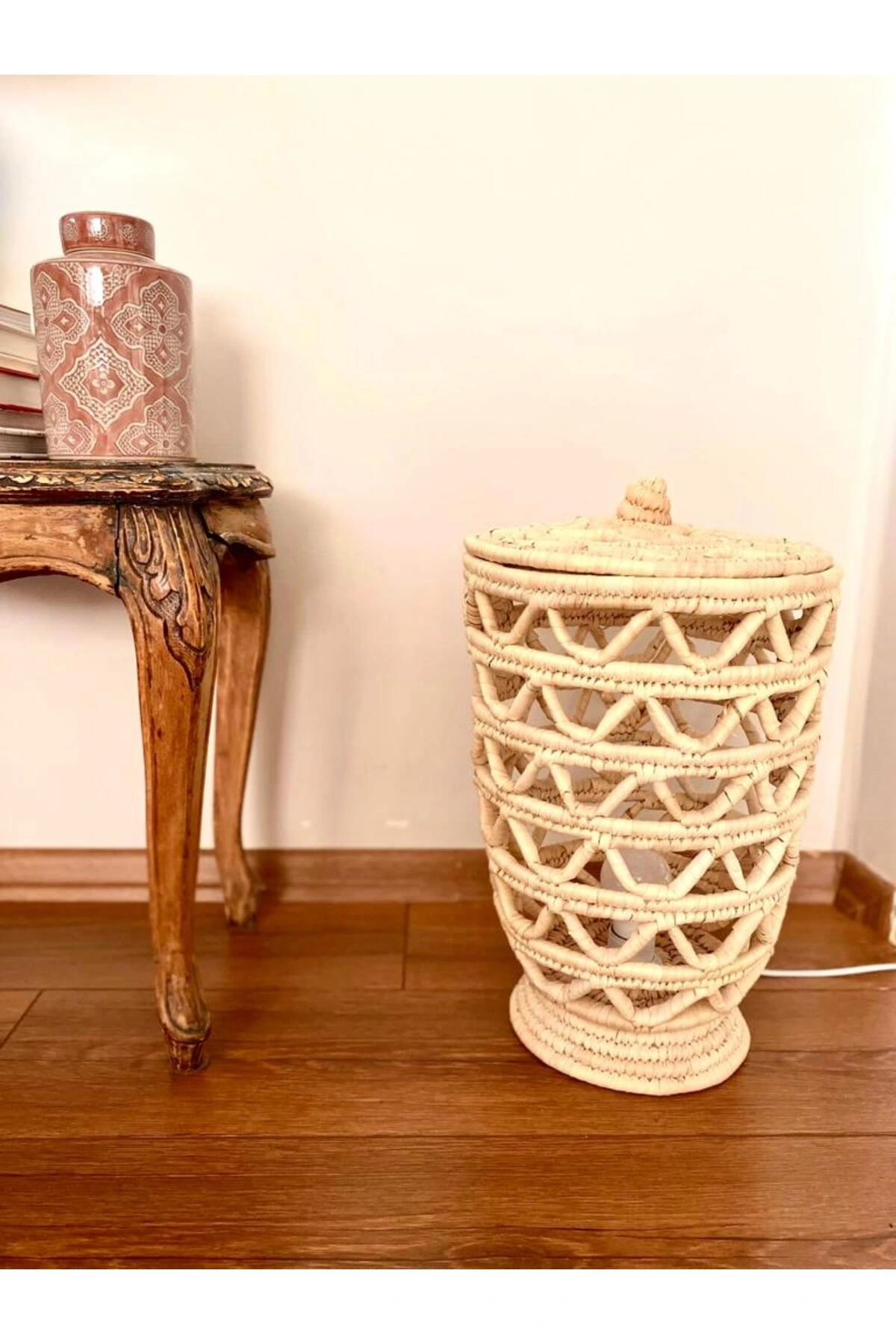 Masa Üstü El Yapımı Hasır Lamba Dekoratif Aydınlatma Büyük Boy