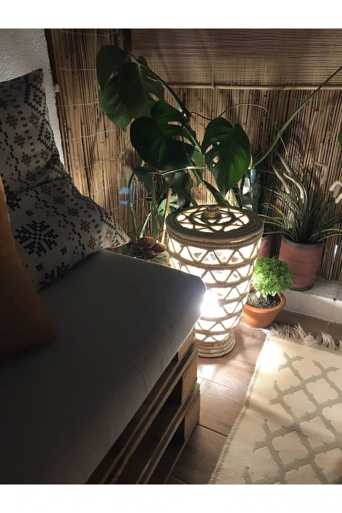 Masa Üstü El Yapımı Hasır Lamba Dekoratif Aydınlatma Büyük Boy