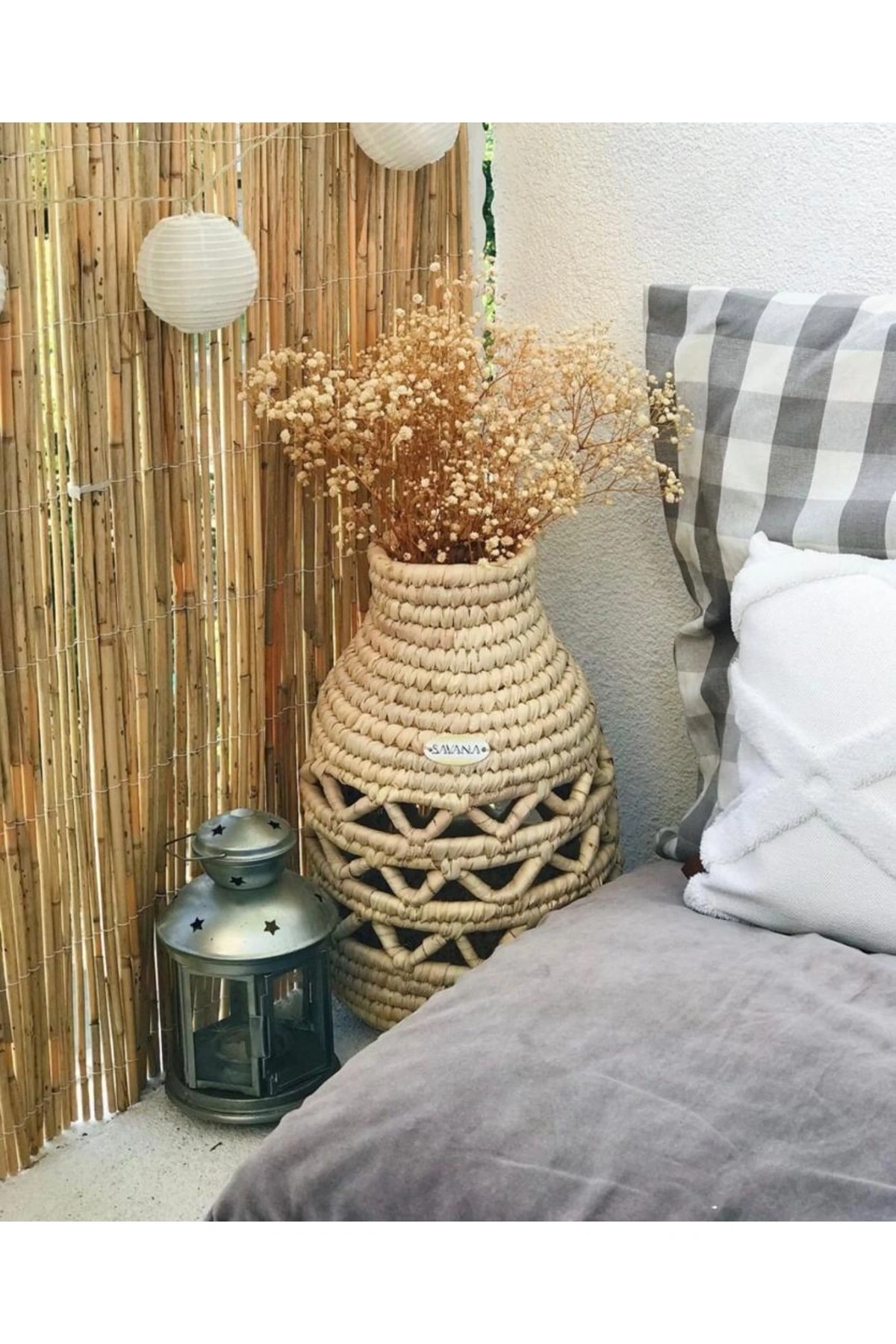 Açık Örgü Yuvarlak Büyük Hasır Vazo