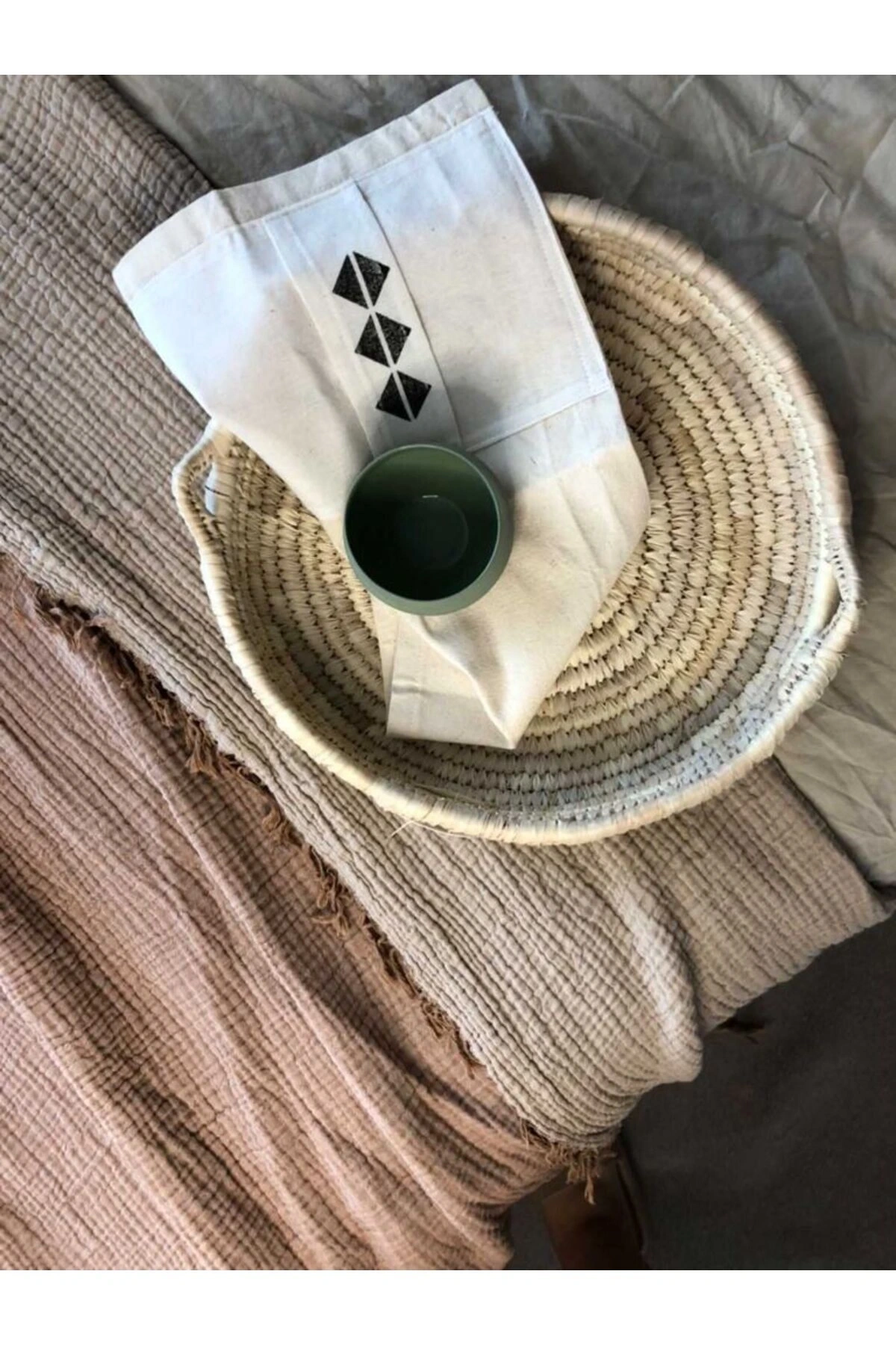 Üçgen Saplı Yuvarlak Hasır Tepsi_ 40 Cm