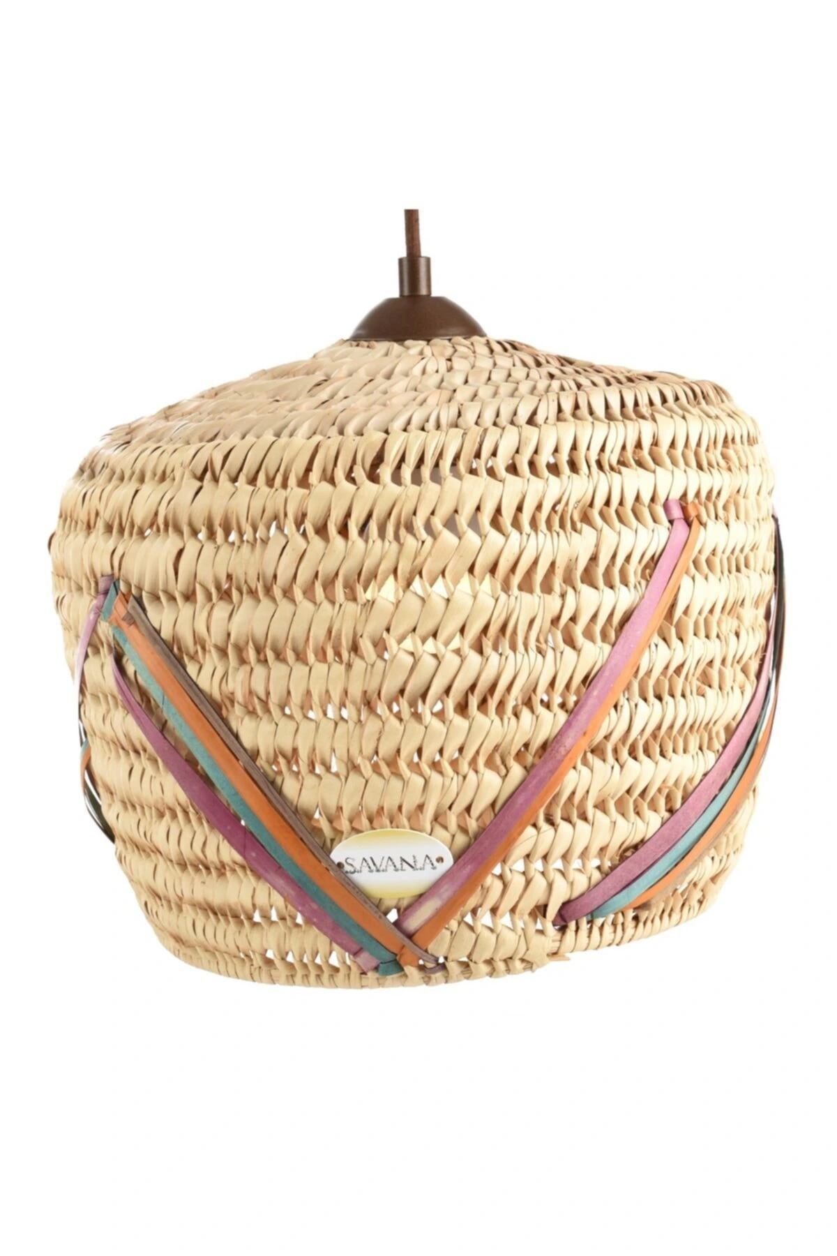 Renkli Ip Detaylı Hasır Yuvarlak Tavan Aydınlatma