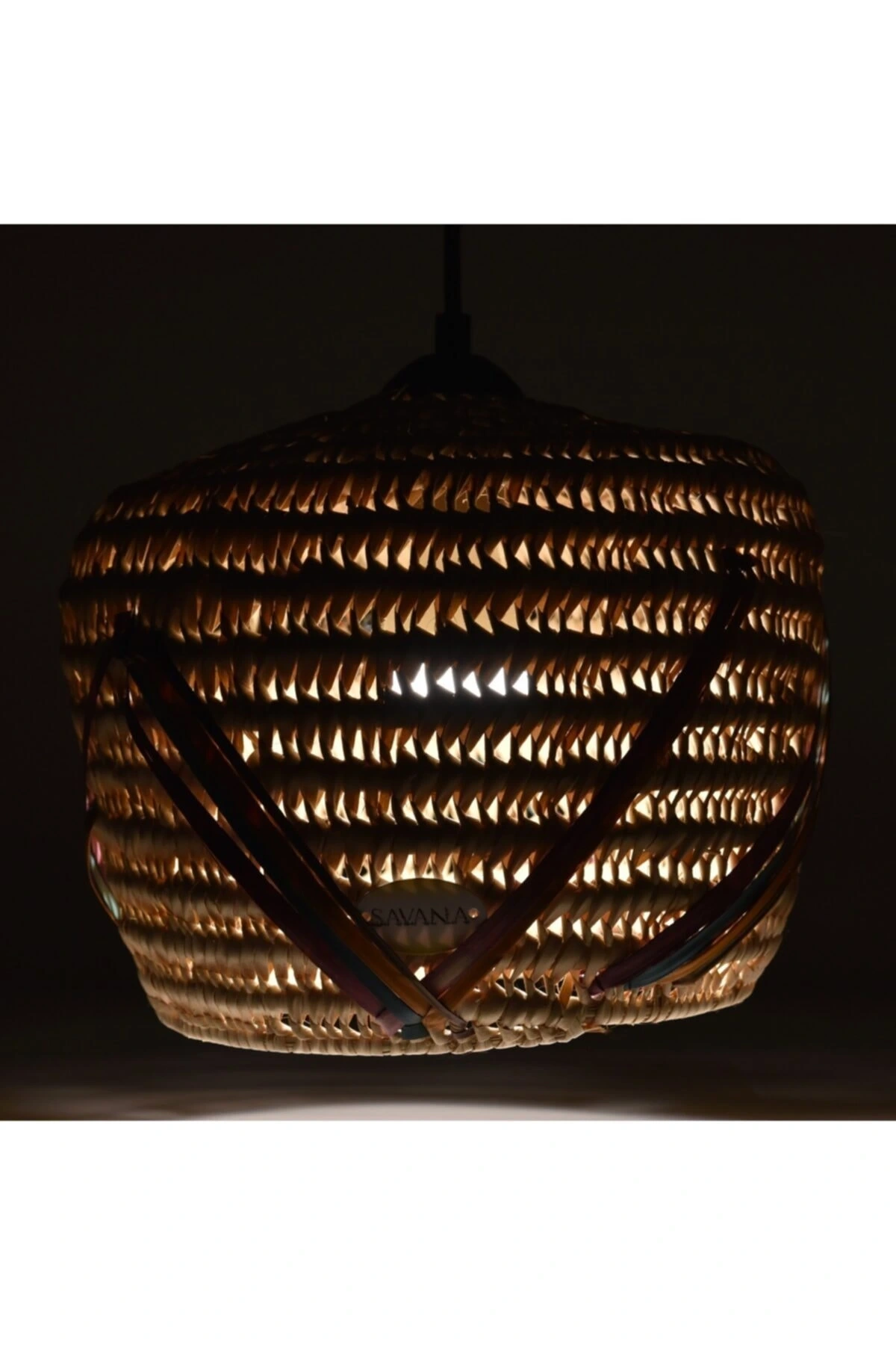 Renkli Ip Detaylı Hasır Yuvarlak Tavan Aydınlatma