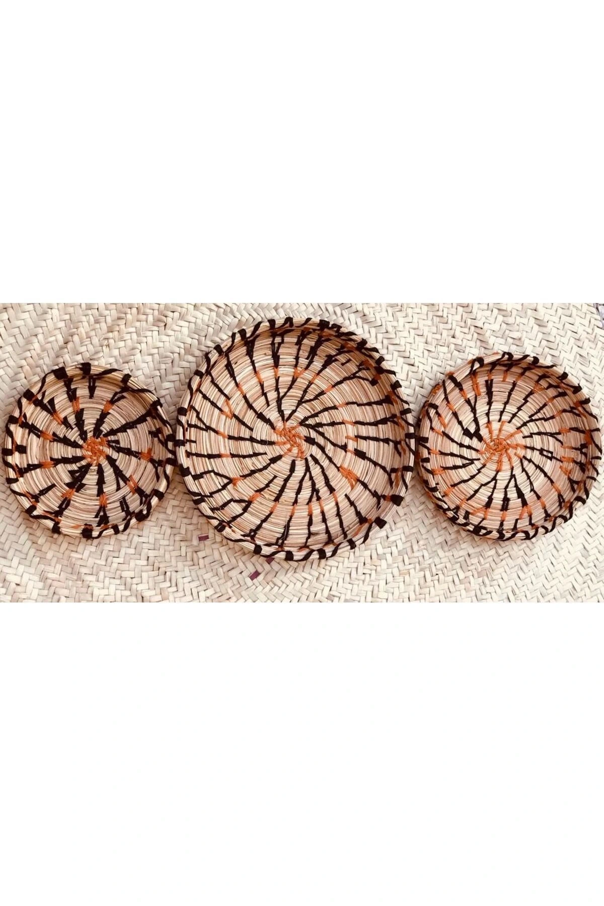 Bergenia Hasır Duvar Tabağı Seti_ 3 lü set_ kahverengi - turuncu