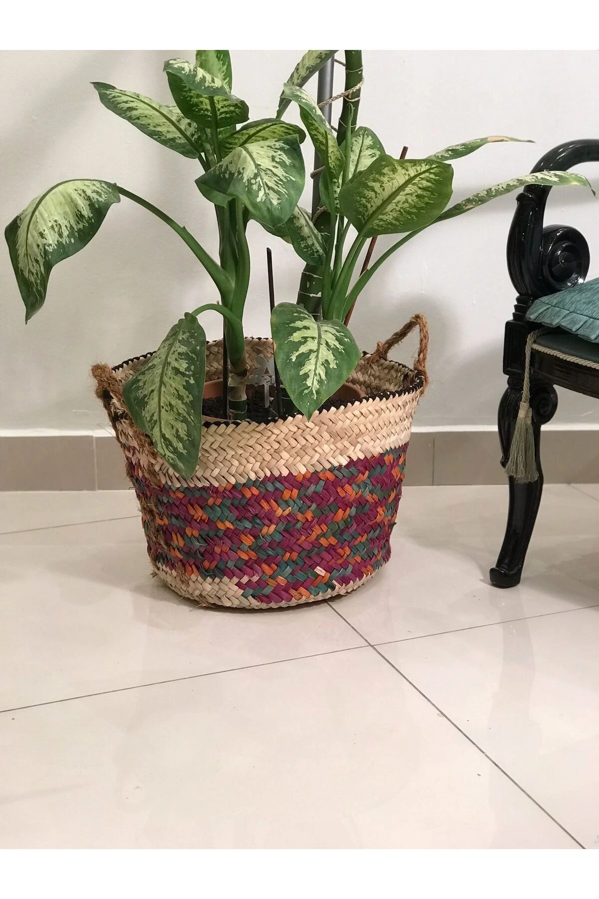 Chicory Doğal Hasır Saksı_ renkli - 32x40 cm