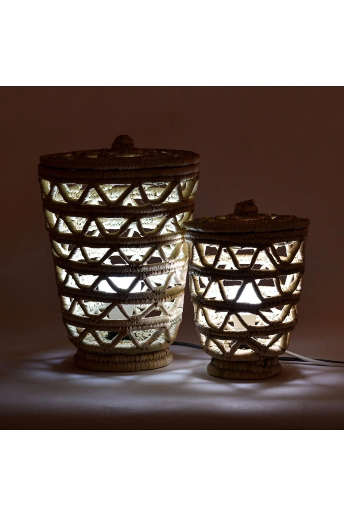 Masa Üstü El Yapımı Hasır Lamba Dekoratif Aydınlatma Set