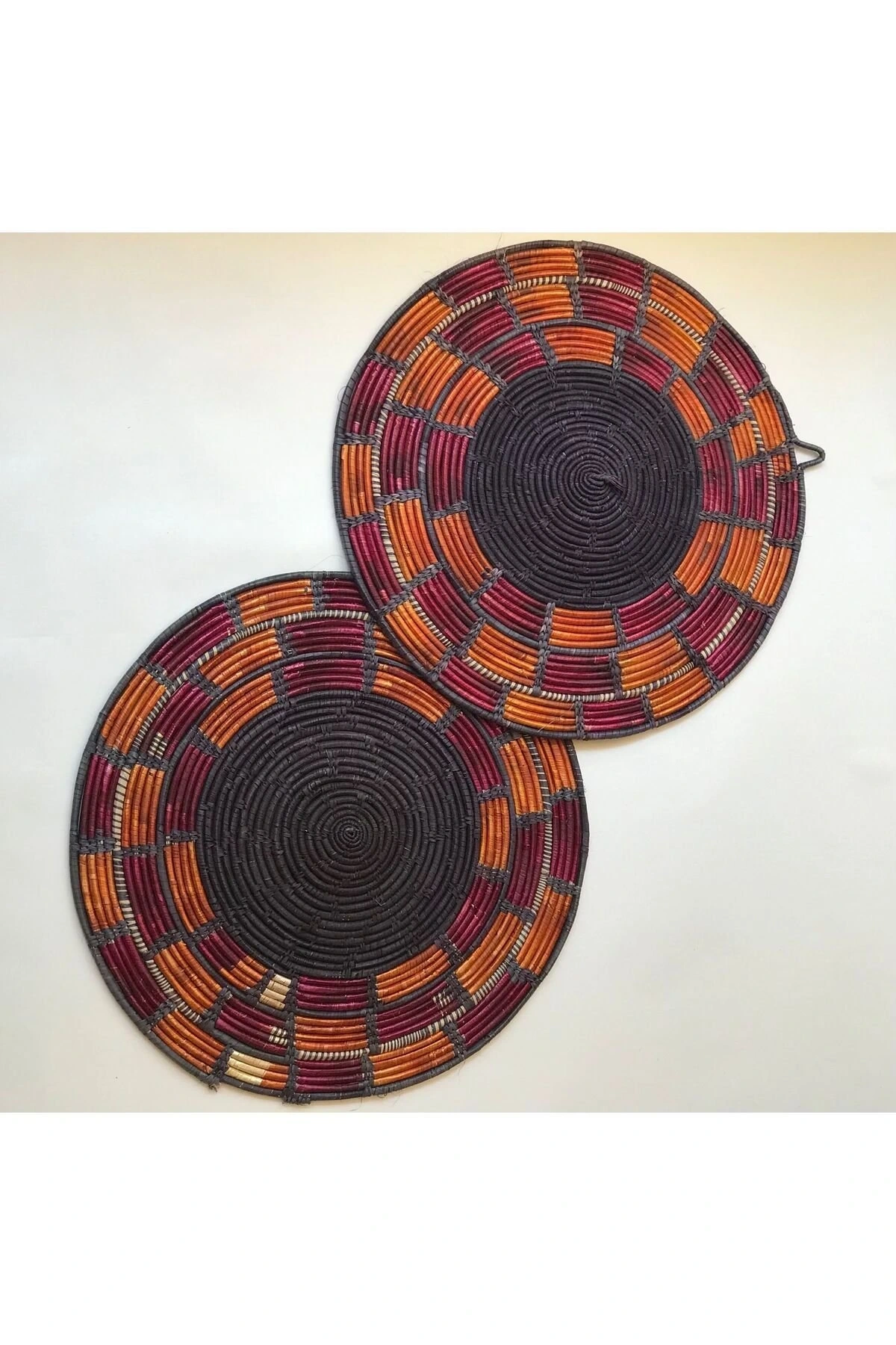 Nemesıa Hasır Duvar Tabağı _60 cm _ 2li set _turuncu - mavi