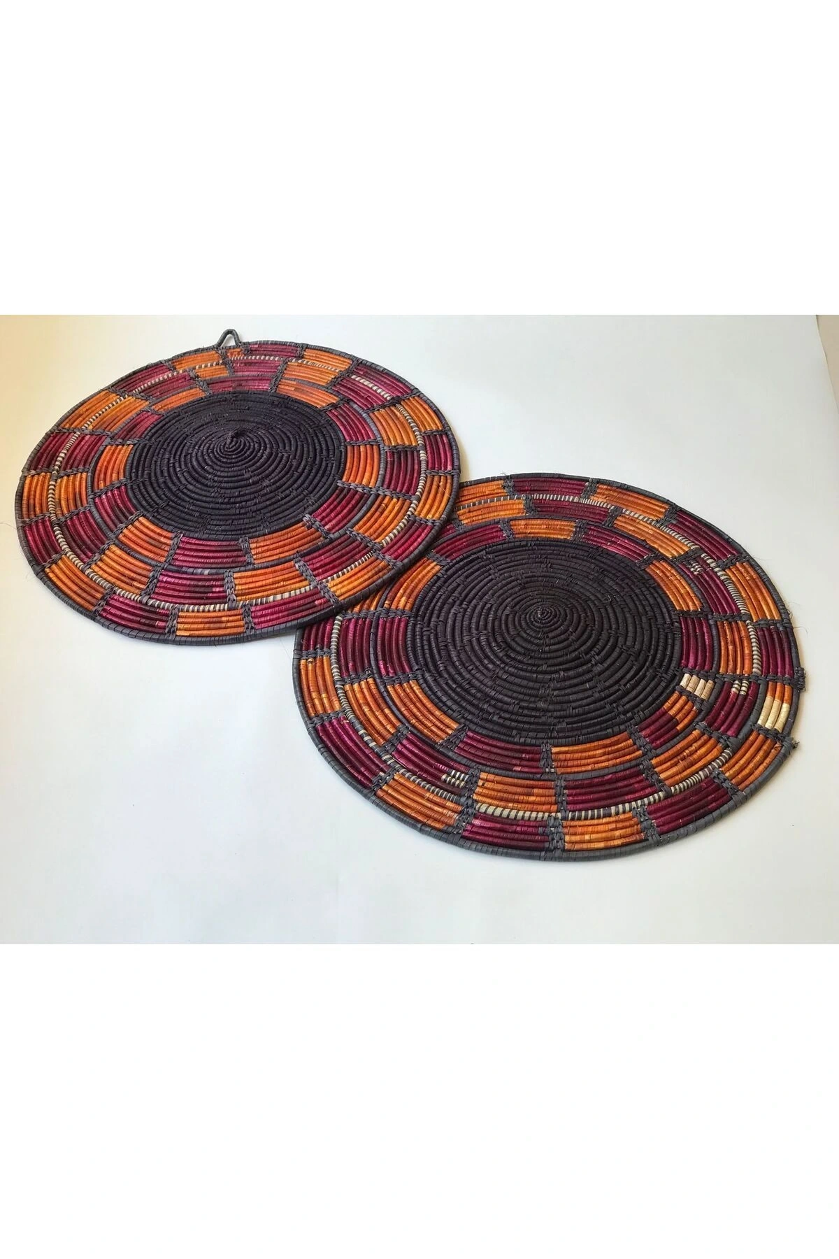 Nemesıa Hasır Duvar Tabağı _60 cm _ 2li set _turuncu - mavi