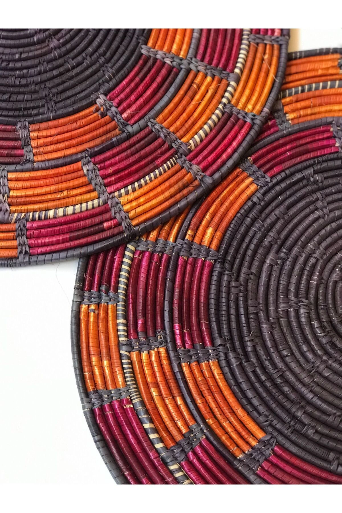 Nemesıa Hasır Duvar Tabağı _60 cm _ 2li set _turuncu - mavi