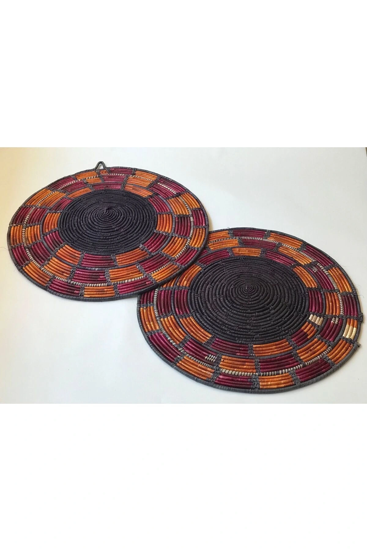 Nemesıa Hasır Duvar Tabağı _60 cm _ 2li set _turuncu - mavi