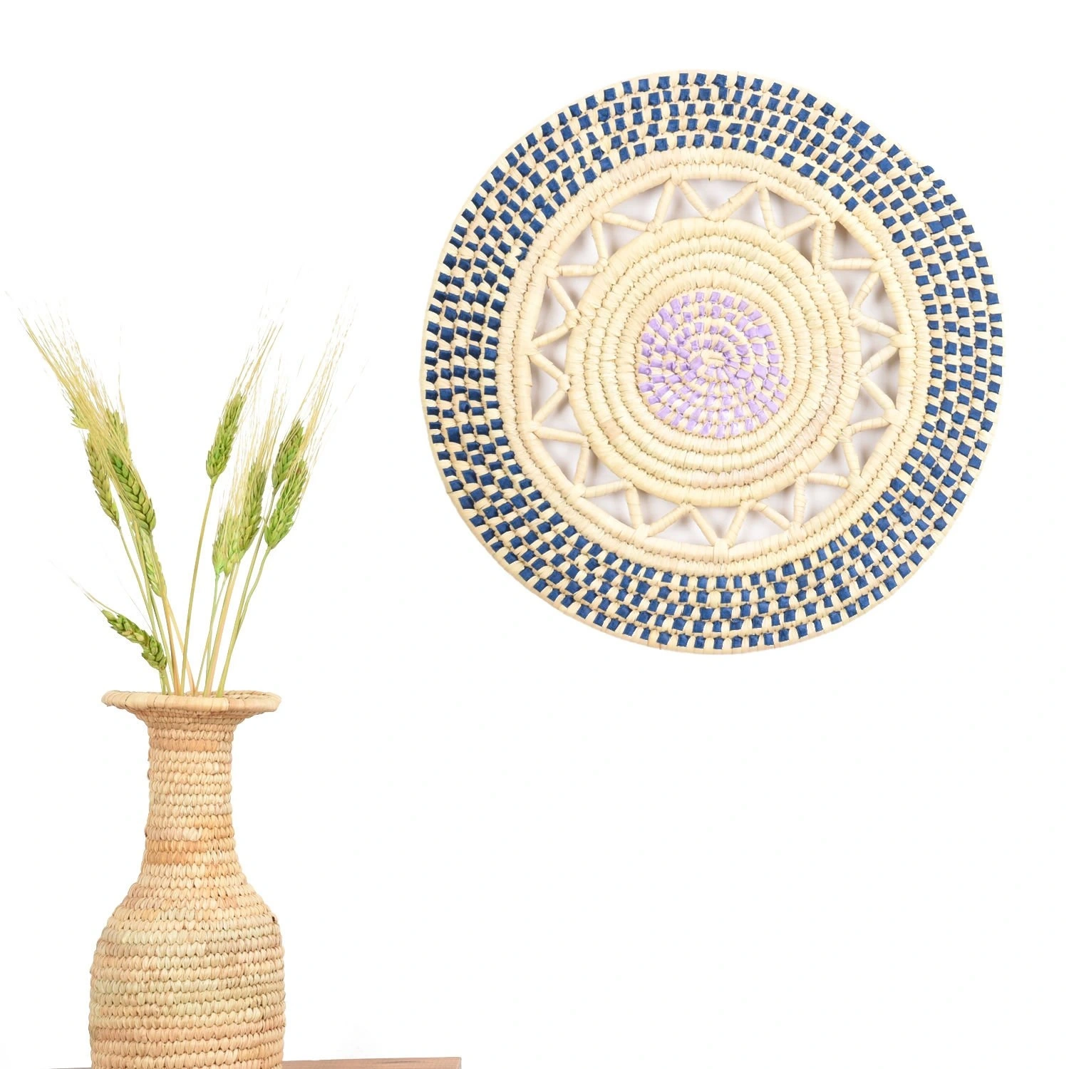 Persea Hasır Duvar Süsü_ Mavi mor_ 40 cm