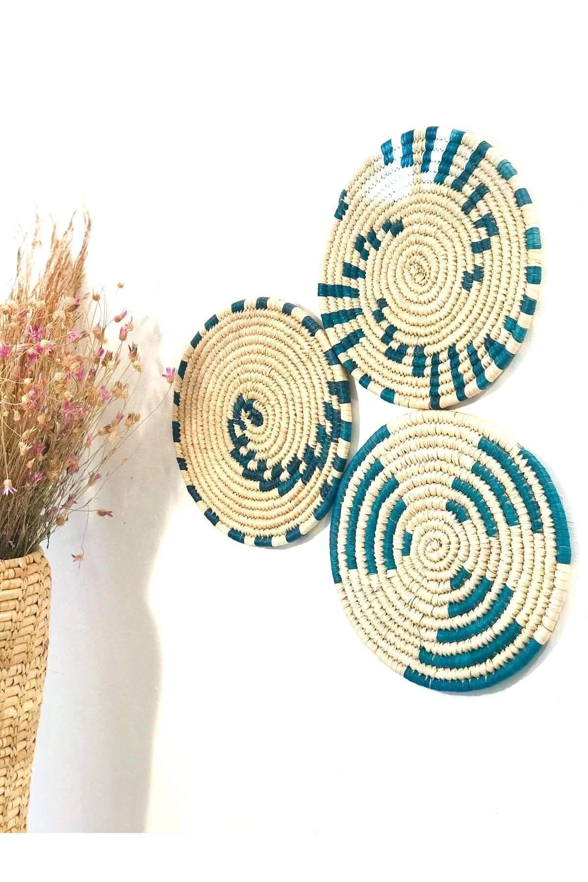 Phoenix Hasır Duvar Süsü_ 3lü set_ 30 cm _turkuaz