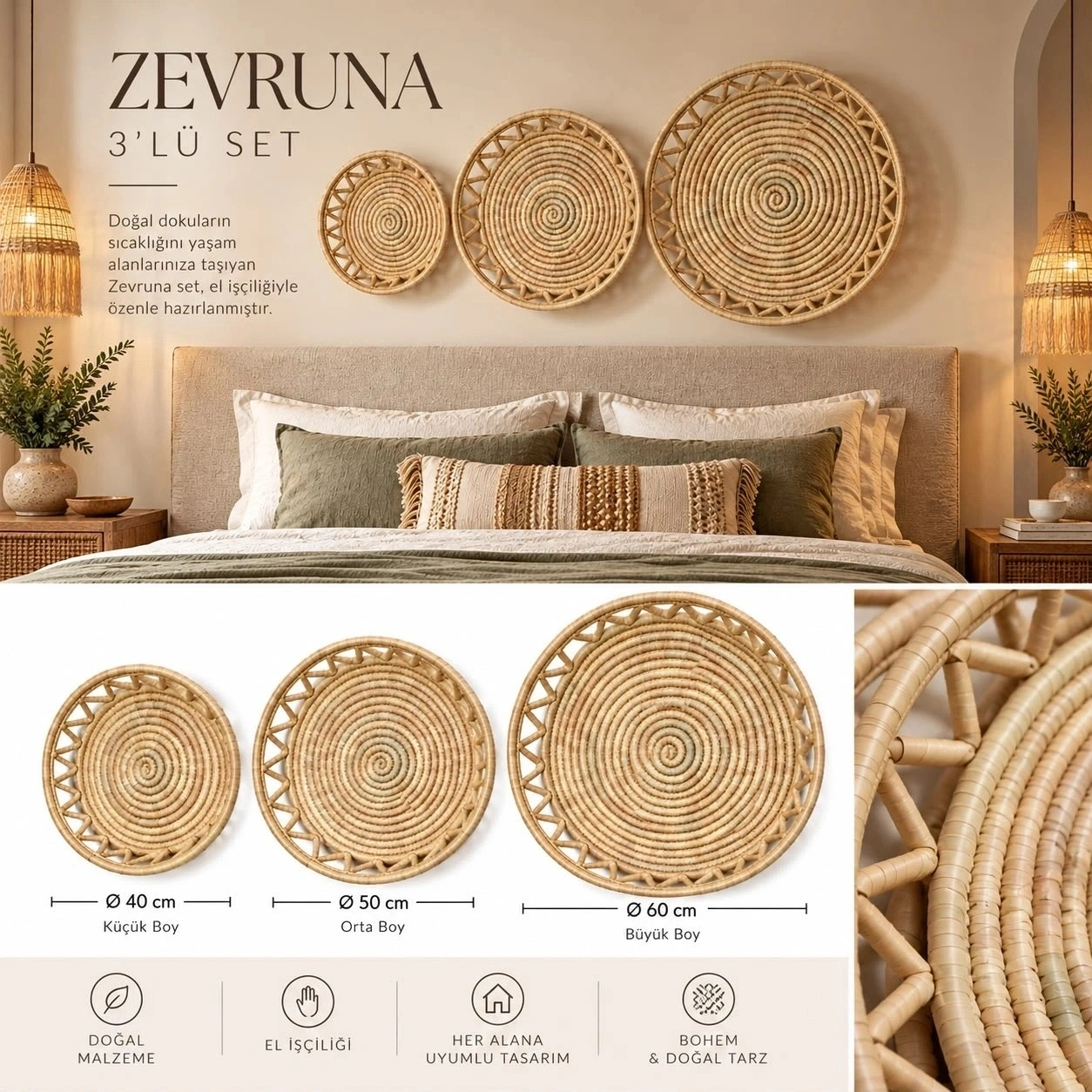 Zevruna 3’lü Duvar Tabağı Seti