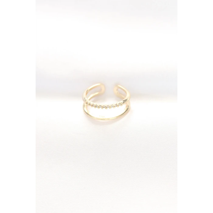 2li Görünümlü Su Yolu Tasarımlı Gold Renk Ayarlanabilir Yüzük