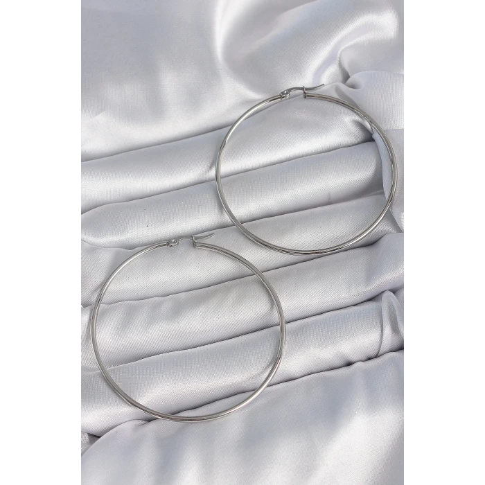 316 Çelik Gümüş Renk 63 mm Halka Model Kadın Küpe