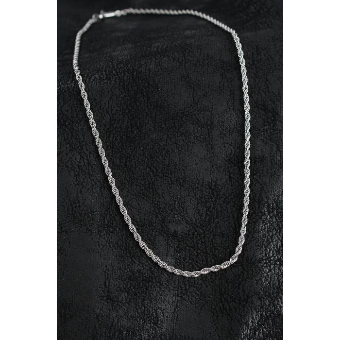 316L Çelik Burgu Zincir Model Gümüş Renk Erkek Kolye