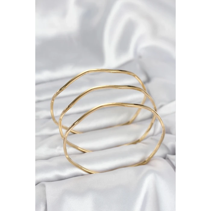 316L Çelik Gold Renk 65 mm Ajda Zikzak Model 3lü Kadın Bileklik