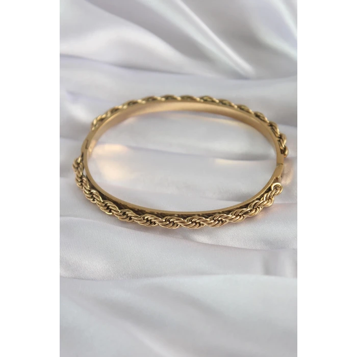 316L Çelik Gold Renk Burgu Zincir Model Kadın Kelepçe