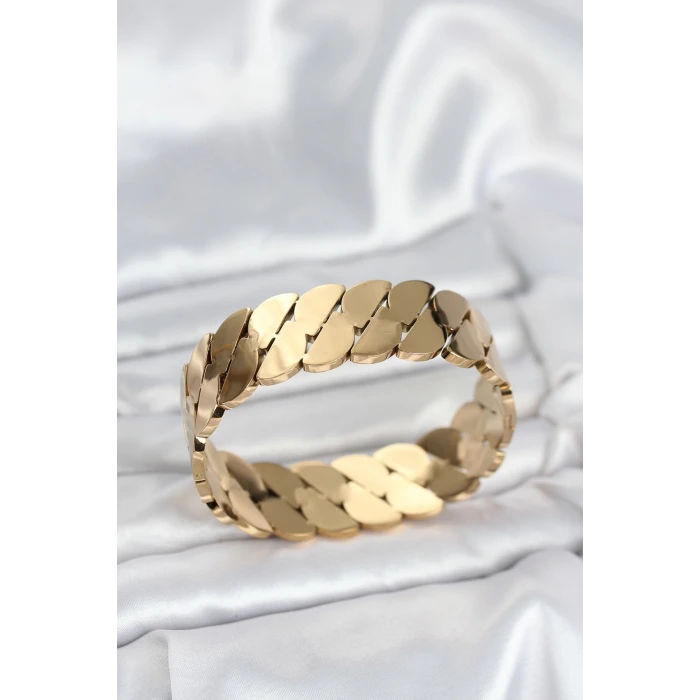316L Çelik Gold Renk Ezme Zincir Model Kadın Kelepçe Bileklik