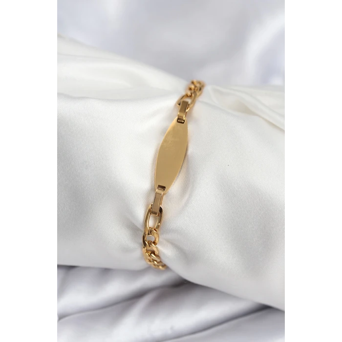 316L Çelik Gold Renk Oval Yazı Yazmaya Uygun Kadın Bileklik