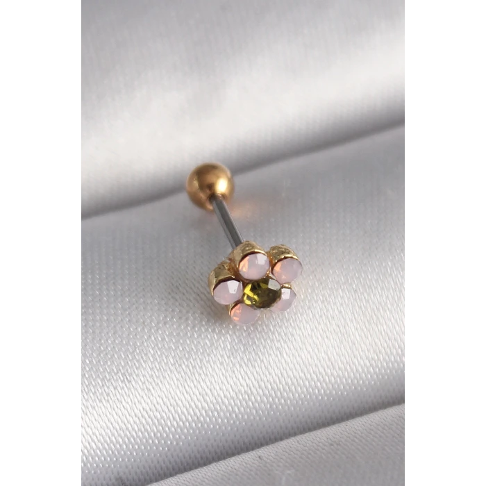 316L Çelik Gold Renk Zirkon Taşlı Çiçek Tragus Piercing