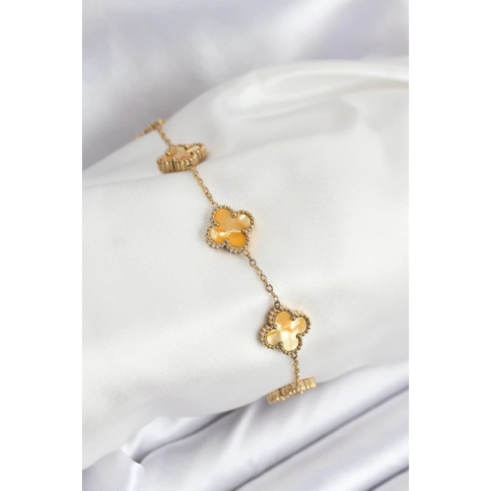 316L Çelik Gold Zincir Sarı Yonca Bileklik