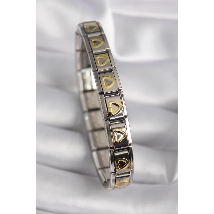 316L Çelik Gümüş Renk Gold Kalp İşleme Nomination Model Kadın Bileklik