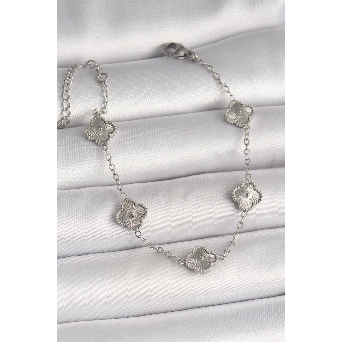 316L Çelik Gümüş Renk İşlemeli Baby Boy Yonca Model Kadın Bileklik