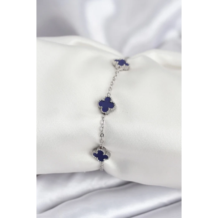 316L Çelik Gümüş Renk Lacivert Baby Boy Yonca Kadın Bileklik