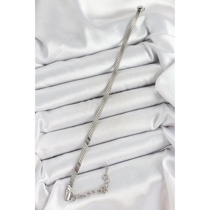 316L Çelik Gümüş Renk Yassı Zincir Model Kadın Bileklik