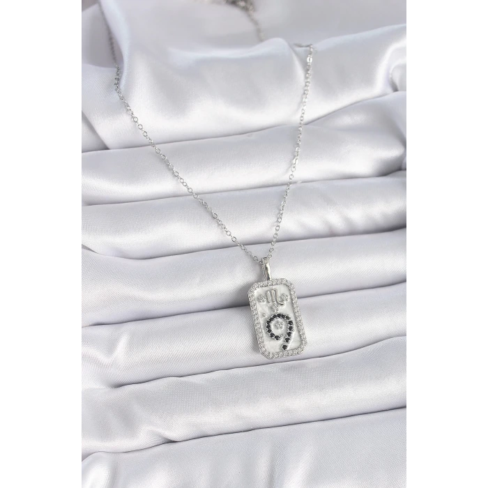 316L Çelik Gümüş Renk Zincir Akrep Burcu Zirkon Taşlı Kadın Kolye