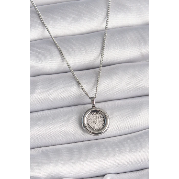 316L Çelik Gümüş Renk Zincir Gümüş Renk Altın Model Kadın Kolye